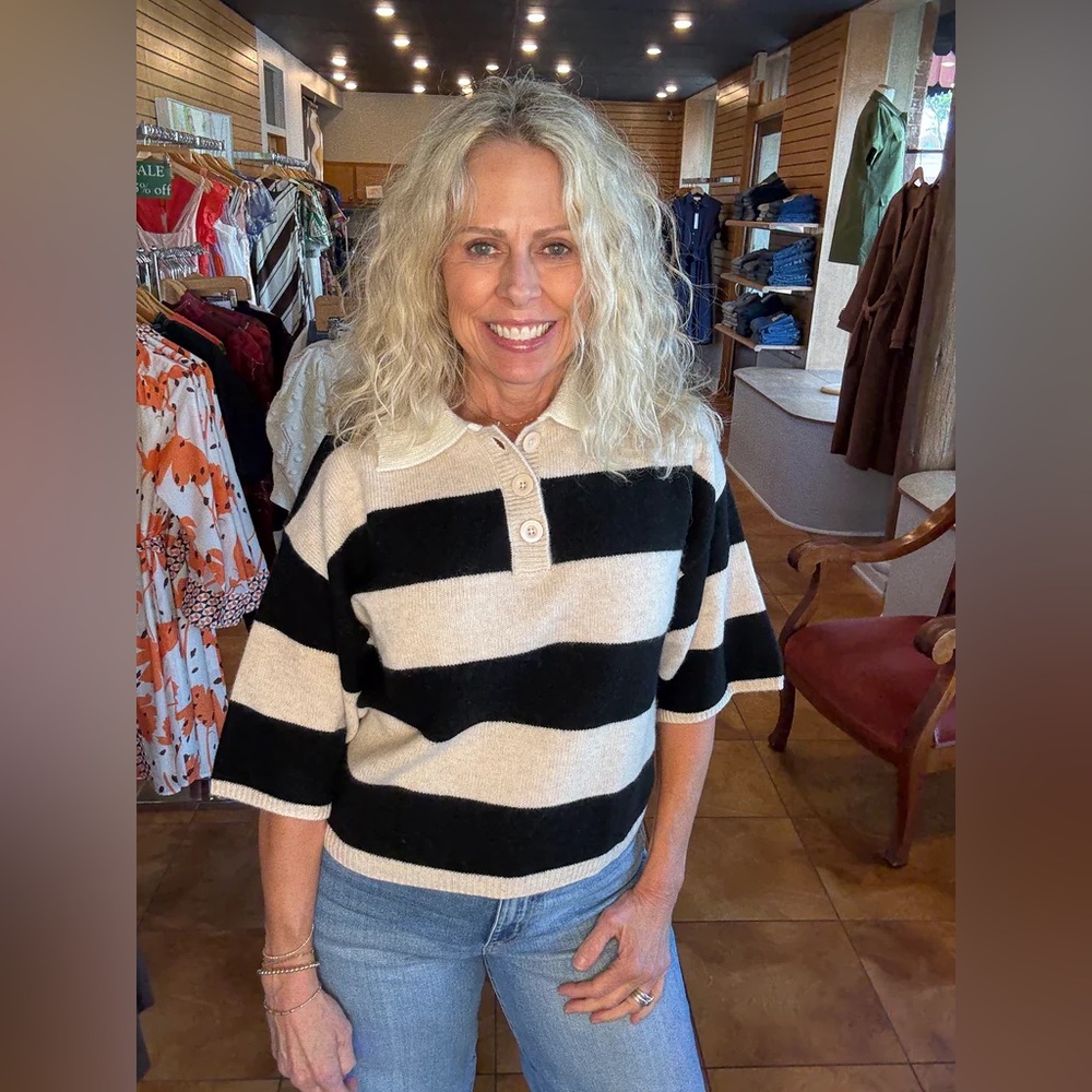 DRISCOLL CASHMERE SHORT SLEEVE STRIPED SWEATER SIZE SMALL - Picture 4 of 7